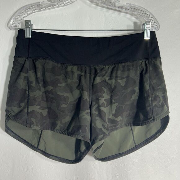 Lululemon Speed Up Shorts 4-Way Stretch  Sz 8 Camo Green Black 2.5" Inseam - Picture 5 of 11